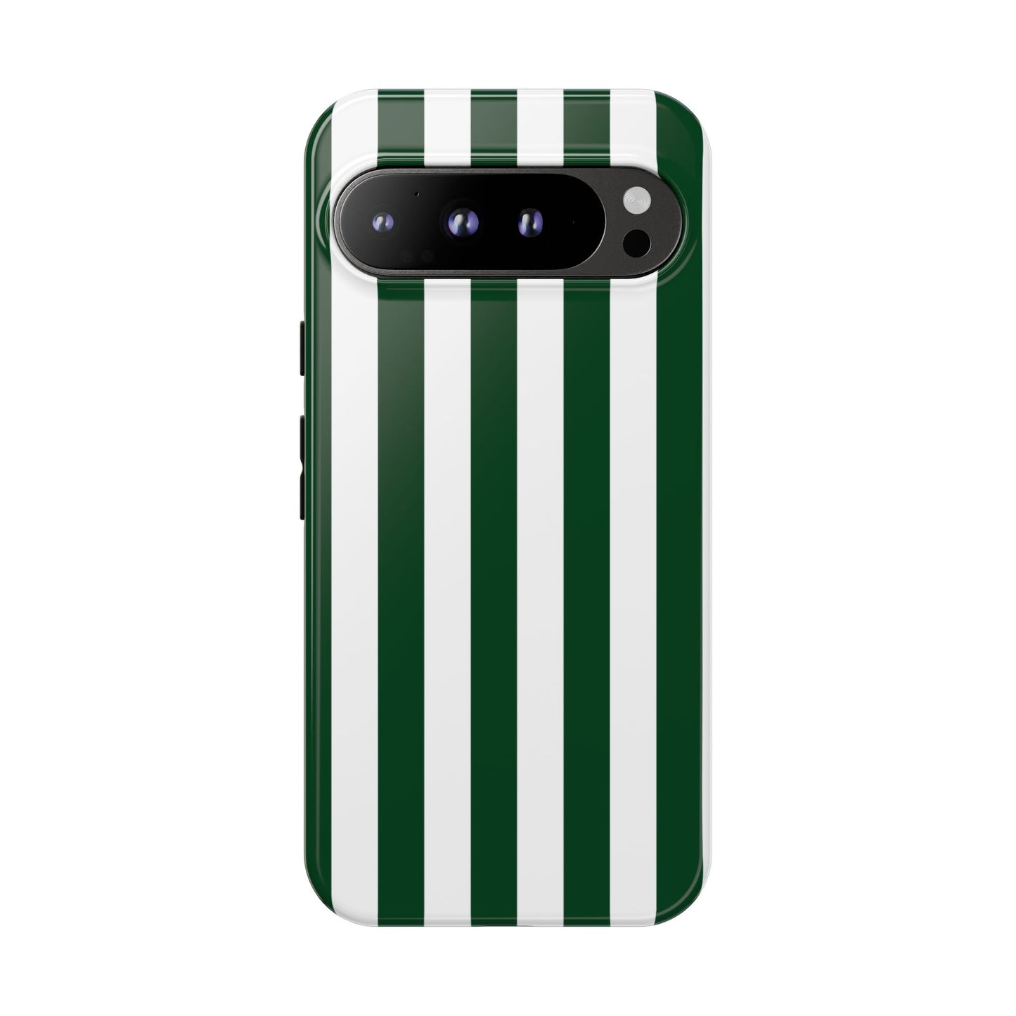 Google Pixel 9 Pro XL / Glossy Phone Case - Simple Dark Green & White Stripe Pattern Phone Case