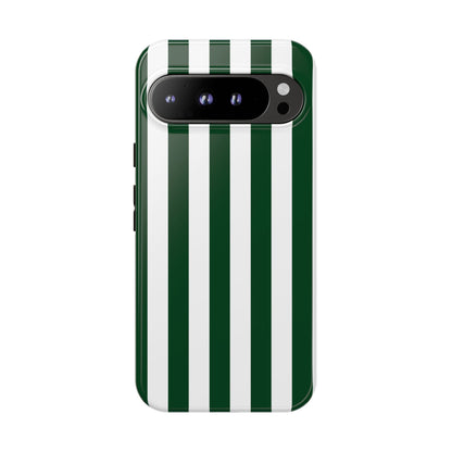 Google Pixel 9 Pro XL / Glossy Phone Case - Simple Dark Green & White Stripe Pattern Phone Case
