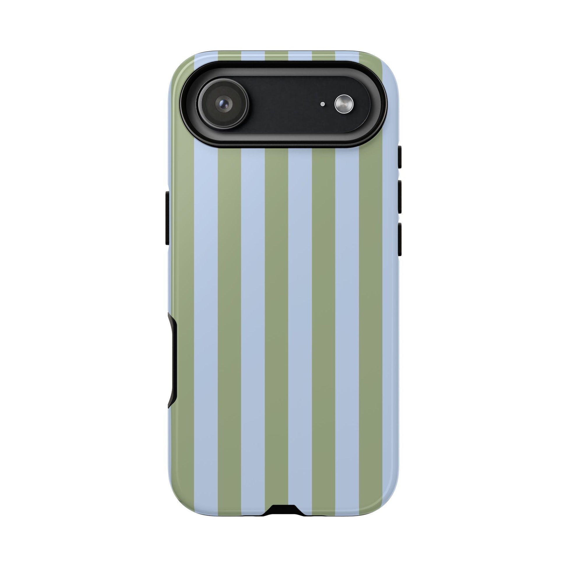 iPhone 17 Air / Glossy Phone Case - Trendy Ice Blue & Green Stripe Pattern Phone Case