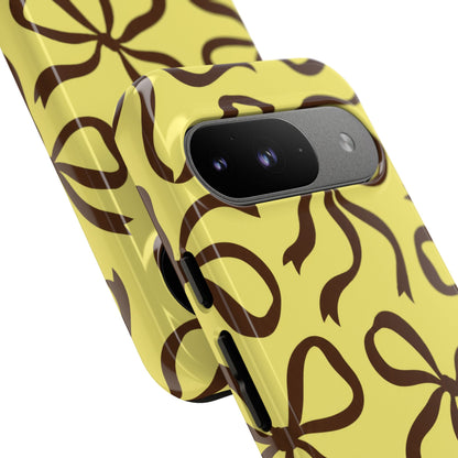 Bold Butter Yellow and Chocolate Brown Bow Pattern Phone Case