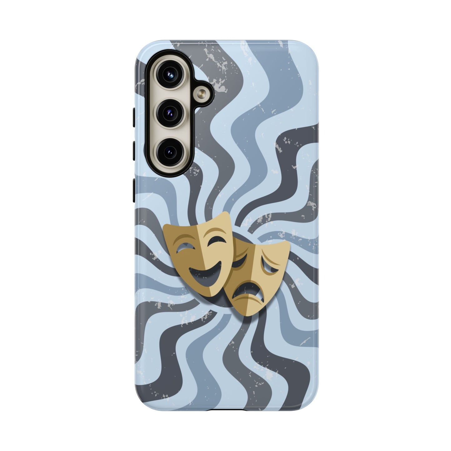 Comedy & Tragedy Masks – Blue Minimal Retro Wave Phone Case - Blue Phone Case - Samsung Galaxy S24 Plus / Glossy