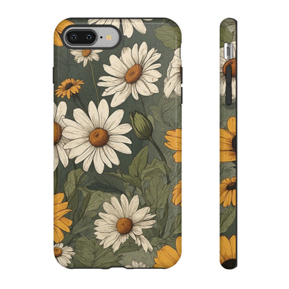 iPhone 8 Plus / Glossy Phone Case - Boho Chic Daisies Floral Pattern ’White & Yellow’ Phone Case