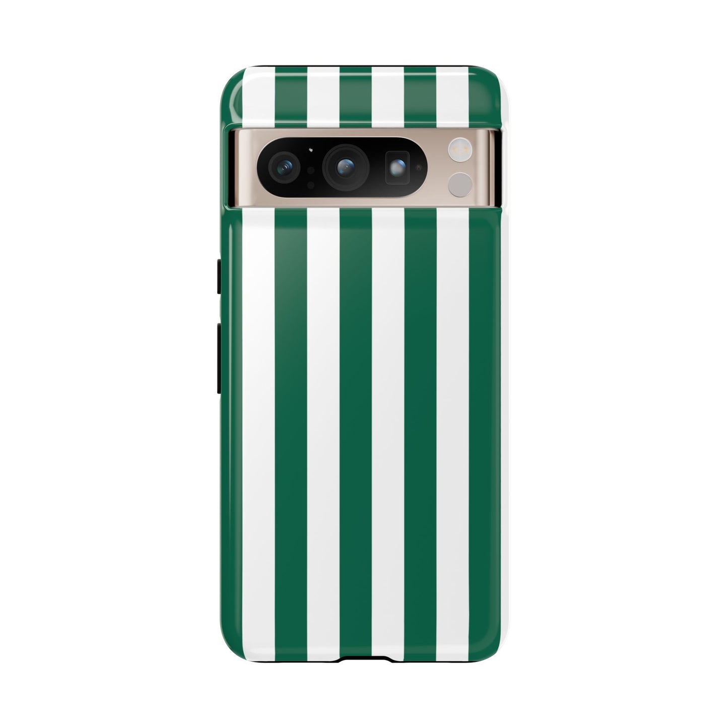Google Pixel 8 Pro / Glossy Phone Case - Simple Green & White Stripe Pattern Phone Case