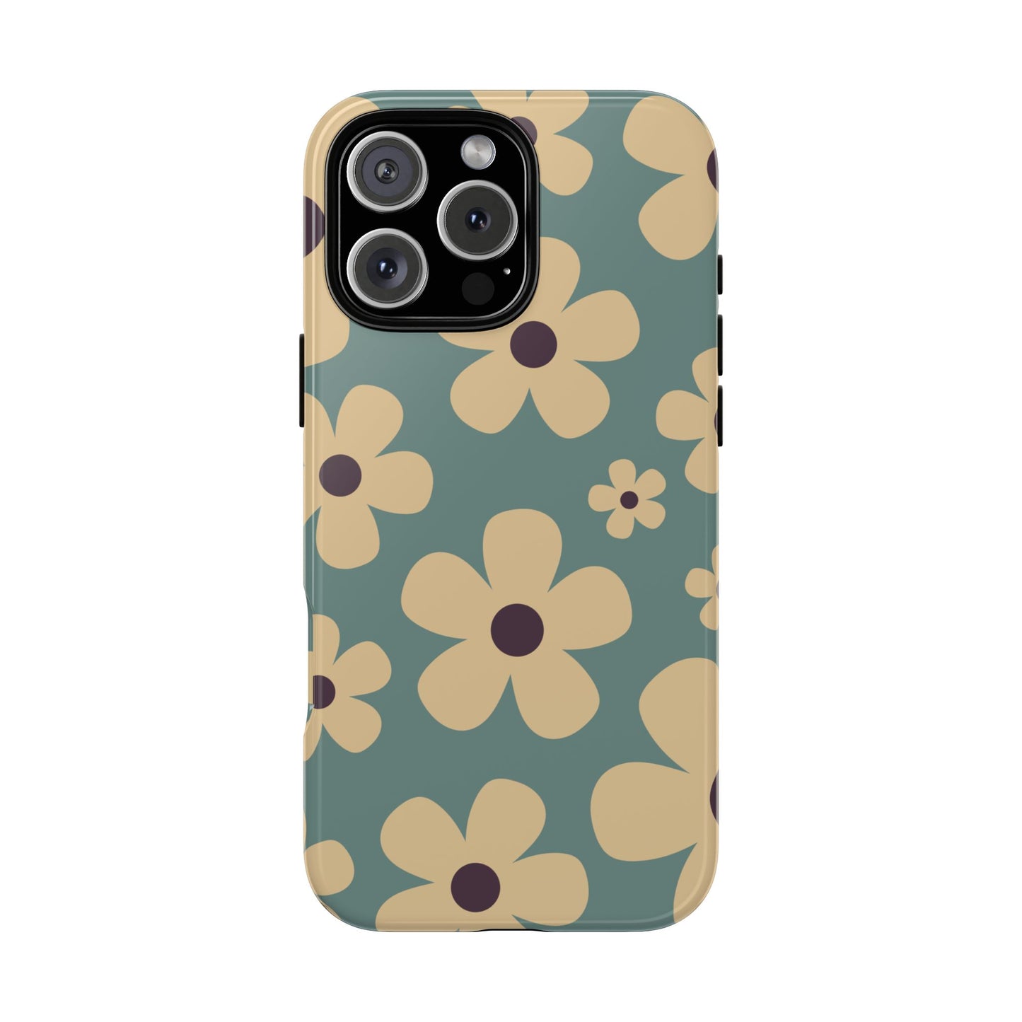 iPhone 16 Pro Max / Glossy Phone Case - Cute Blue & Cream Daisy Pattern Phone Case