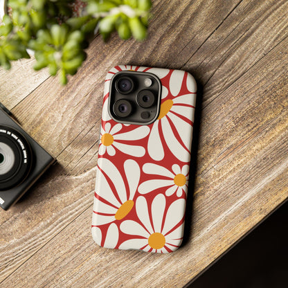 Retro Red Daisy Pattern Phone Case - Red Phone Case
