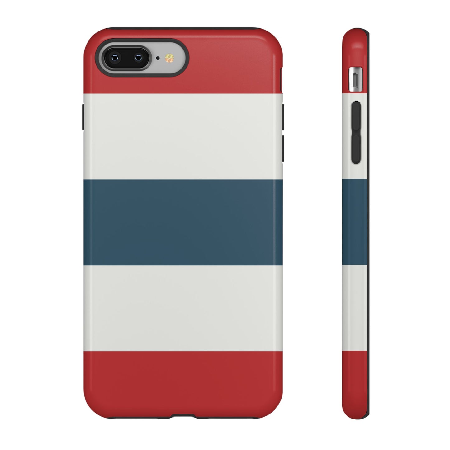 iPhone 8 Plus / Glossy Phone Case - Red White & Blue Horizontal Stripe Pattern Phone Case