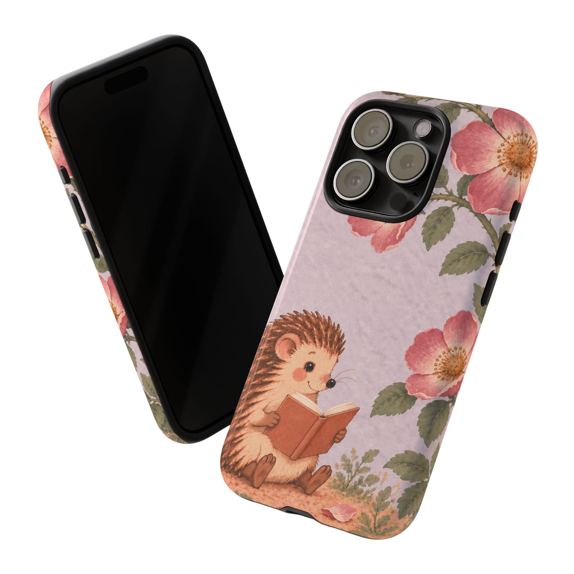 Whimsical Lilac Hedgehog and Wild Rose Phone Case - Purple Phone Case