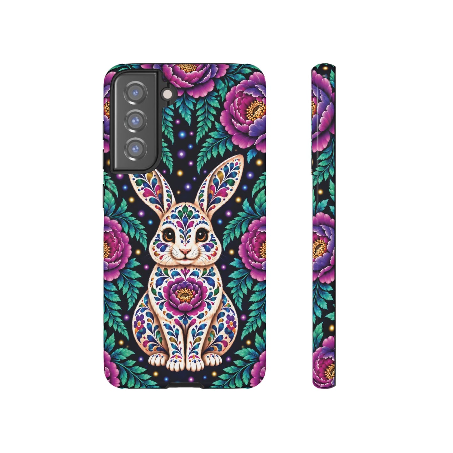 Cute Purple and Teal Calavera Bunny Phone Case - Multicolor Phone Case - Samsung Galaxy S21 FE / Glossy