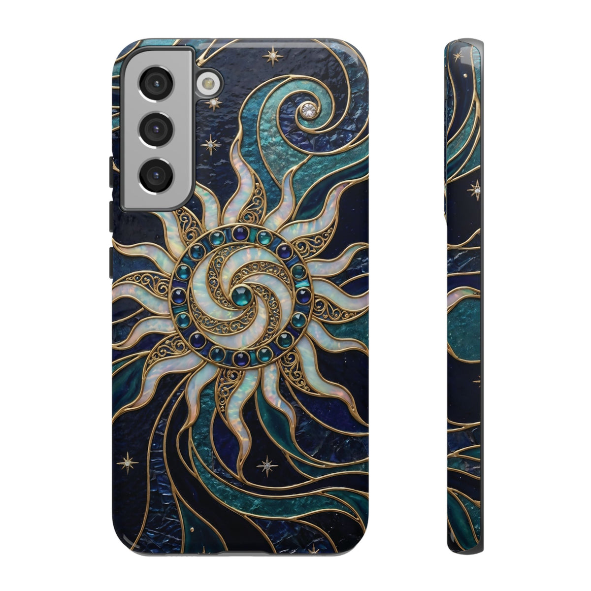 Elegant Teal & Gold Cosmic Sunburst Phone Case