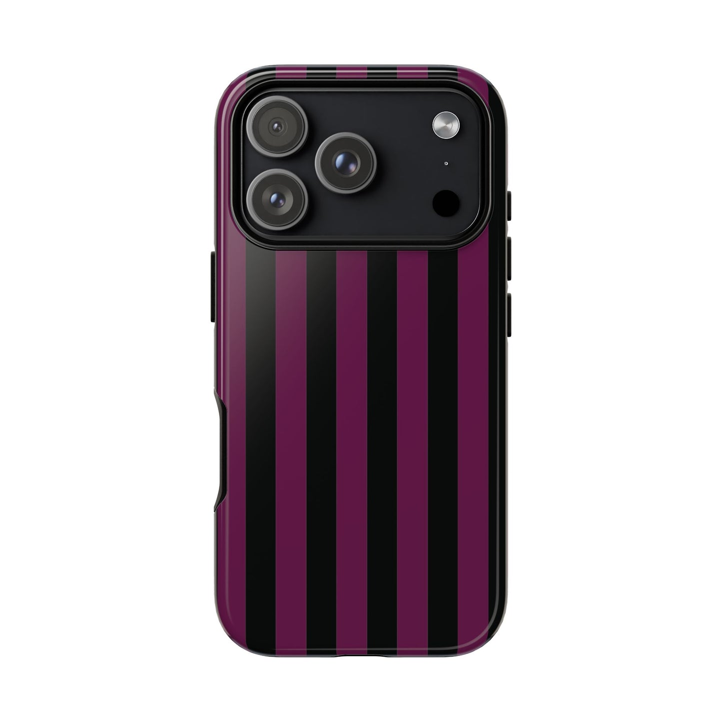 iPhone 17 Pro / Glossy Phone Case - Trendy Plum & Black Stripe Pattern Phone Case