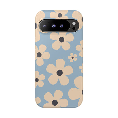 Google Pixel 9 Pro XL / Glossy Phone Case - Cute Light Blue & Cream Daisy Pattern Phone Case
