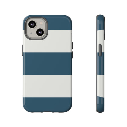 iPhone 14 / Glossy Phone Case - Blue & White Horizontal Stripe Pattern Phone Case