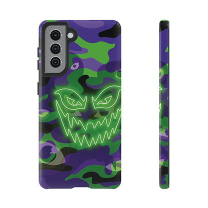 Samsung Galaxy S21 / Glossy Phone Case - Green & Purple Neon Face Camo Phone Case