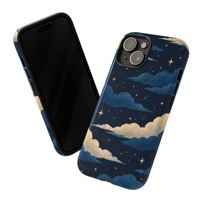 Illustrated Navy Blue Clouds & Stars Phone Case