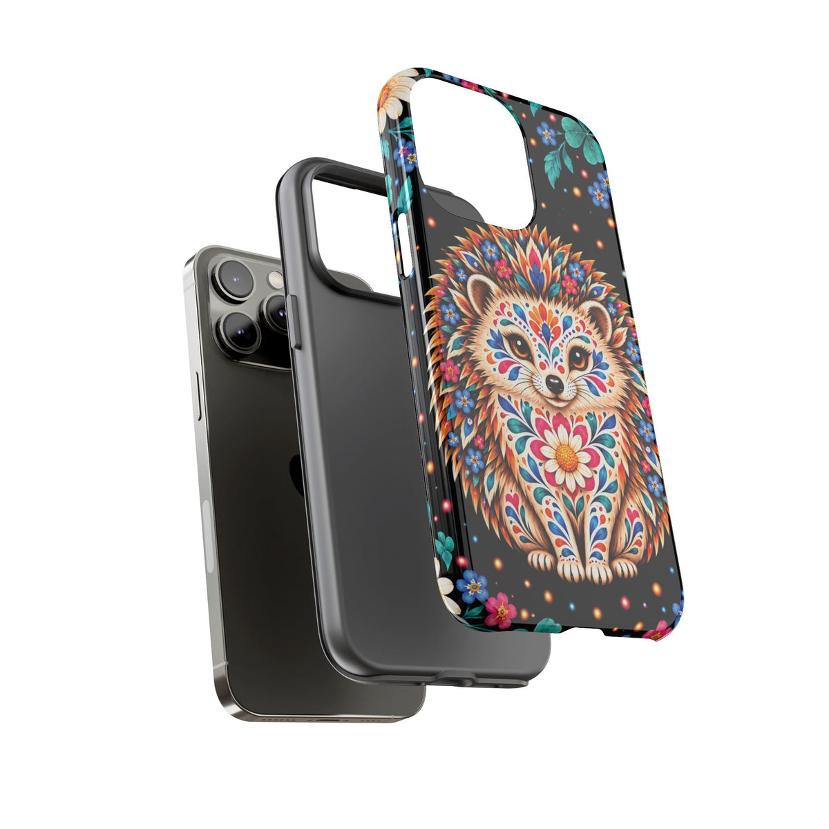 Vibrant Orange and Turquoise Calavera Hedgehog Phone Case - Multicolor Phone Case