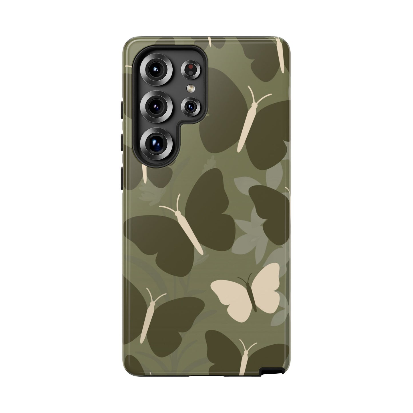 Samsung Galaxy S25 Ultra / Glossy Phone Case - Minimalist Olive Green Butterfly Pattern Phone Case
