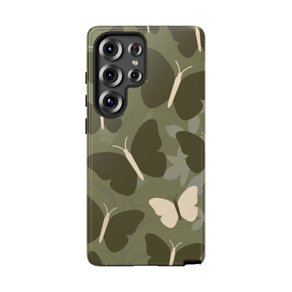 Samsung Galaxy S25 Ultra / Glossy Phone Case - Minimalist Olive Green Butterfly Pattern Phone Case
