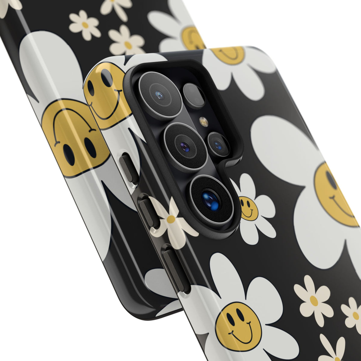 Fun Retro Daisy Pattern with Dark Grey Background Phone Case - Grey Phone Case