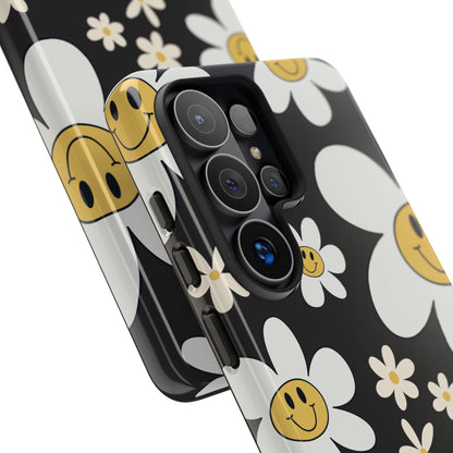 Fun Retro Daisy Pattern with Dark Grey Background Phone Case - Grey Phone Case