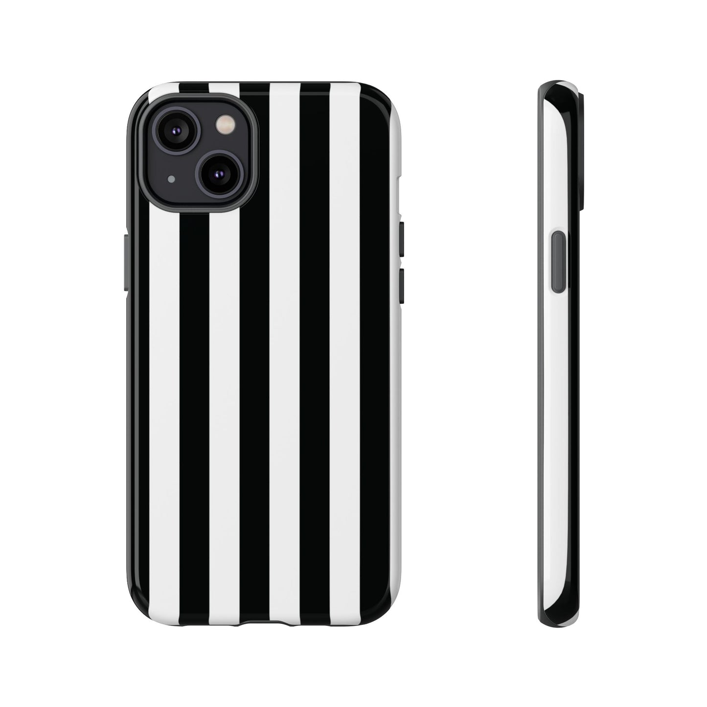 iPhone 14 Plus / Glossy Phone Case - Simple Black & White Stripe Pattern Phone Case