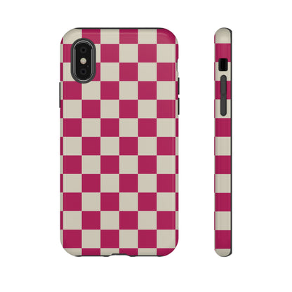 iPhone XS / Glossy Phone Case - ’Pink & White Checkered Pattern’ Phone Case