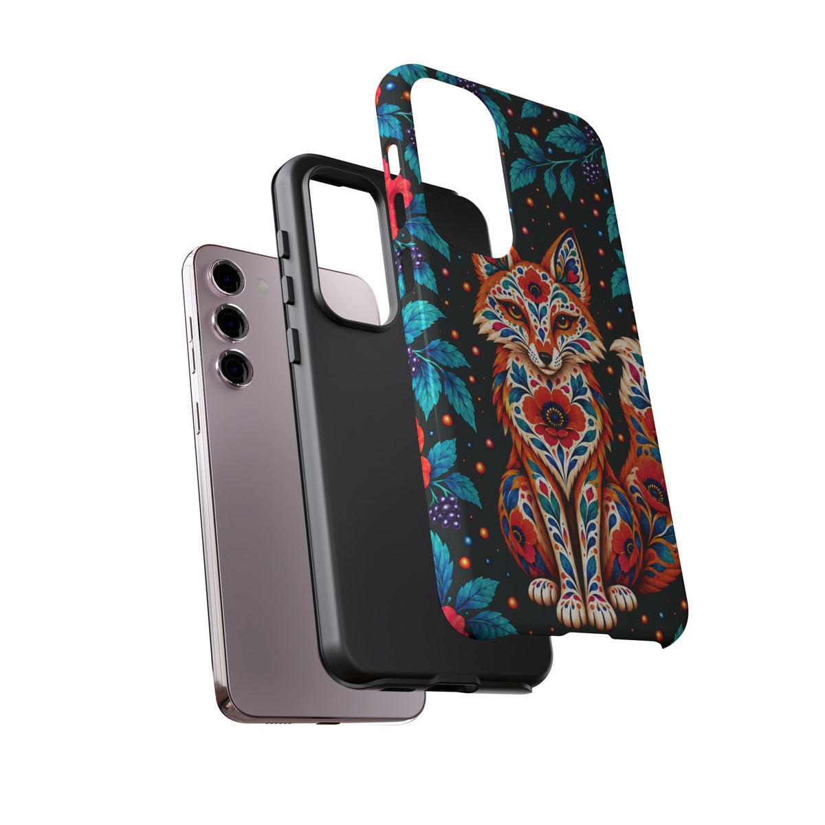 Vibrant Orange and Turquoise Calavera Fox Phone Case - Multicolor Phone Case