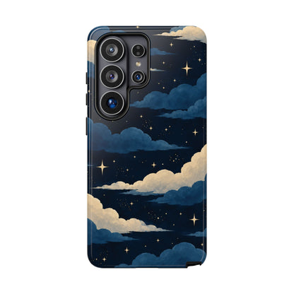 Illustrated Navy Blue Clouds & Stars Phone Case
