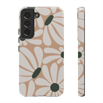 Samsung Galaxy S22 / Glossy Phone Case - ’Retro Beige & White Daisy Pattern’ Phone Case
