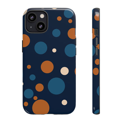 iPhone 13 / Glossy Phone Case - ’Bold Navy Blue & Orange / White Dot Pattern’ Phone Case