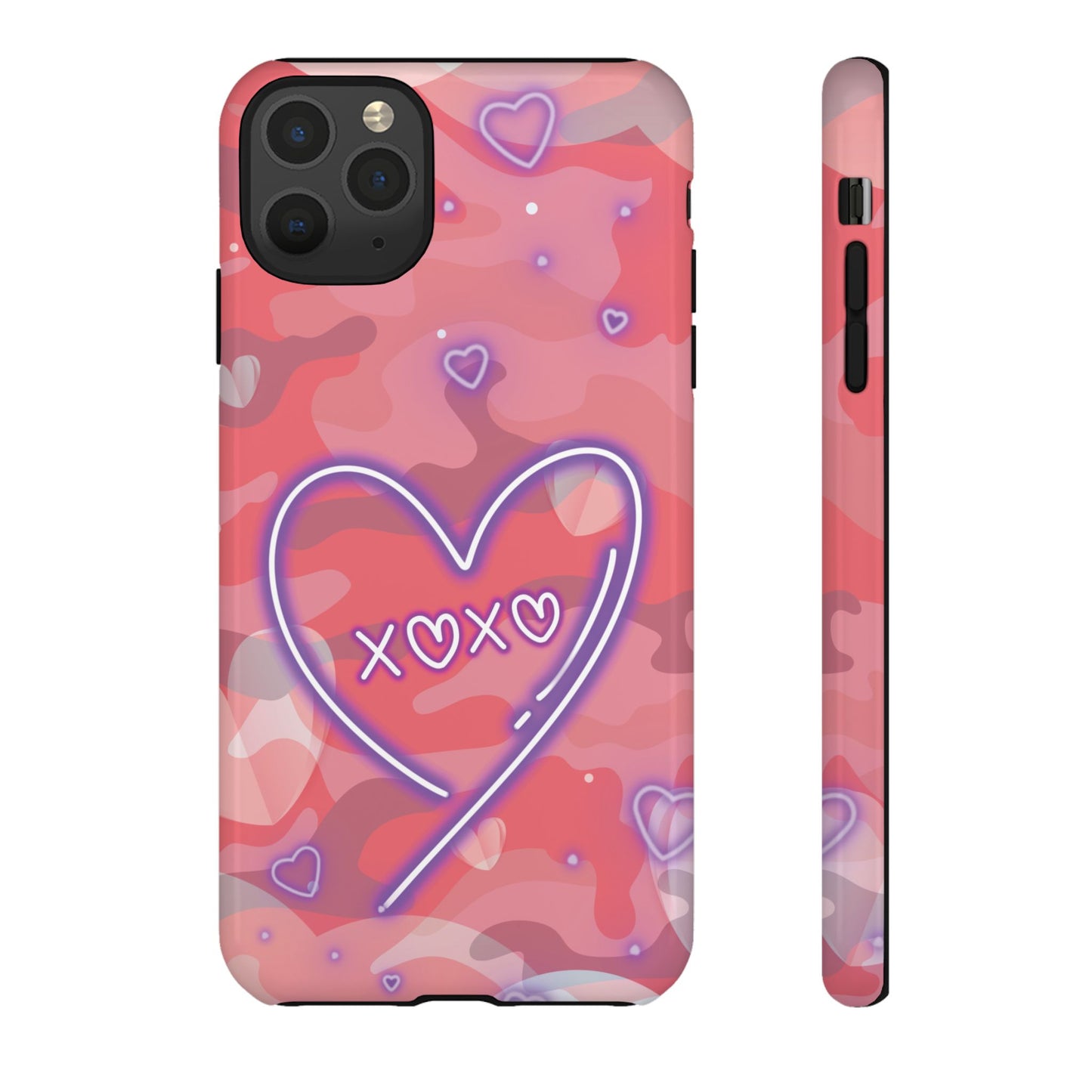 Love Heart Neon Camo Phone Case - Pink Phone Case - iPhone 11 Pro Max / Glossy