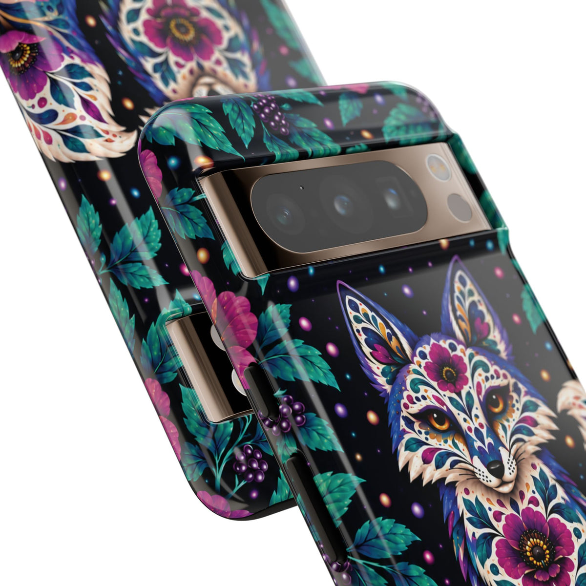 Vibrant Purple and Teal Calavera Fox Phone Case - Multicolor Phone Case