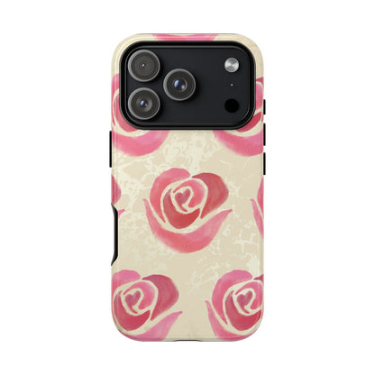 iPhone 17 Pro / Glossy Phone Case - ’Pink Rose Pattern’ Phone Case