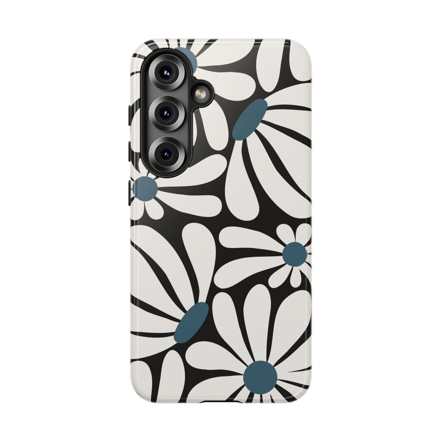 Samsung Galaxy S25 / Glossy Phone Case - Retro Black Daisy Pattern Phone Case