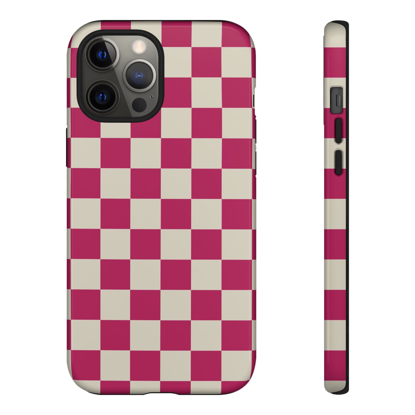 iPhone 12 Pro Max / Glossy Phone Case - ’Pink & White Checkered Pattern’ Phone Case