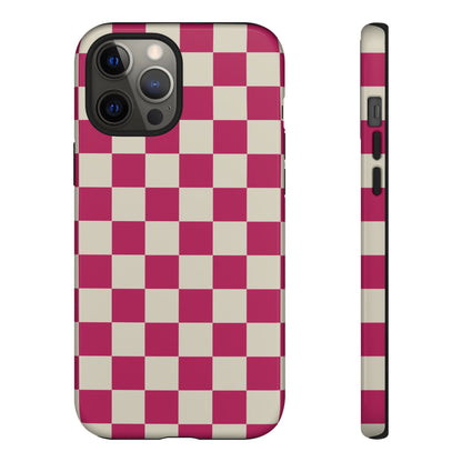 iPhone 12 Pro Max / Glossy Phone Case - ’Pink & White Checkered Pattern’ Phone Case