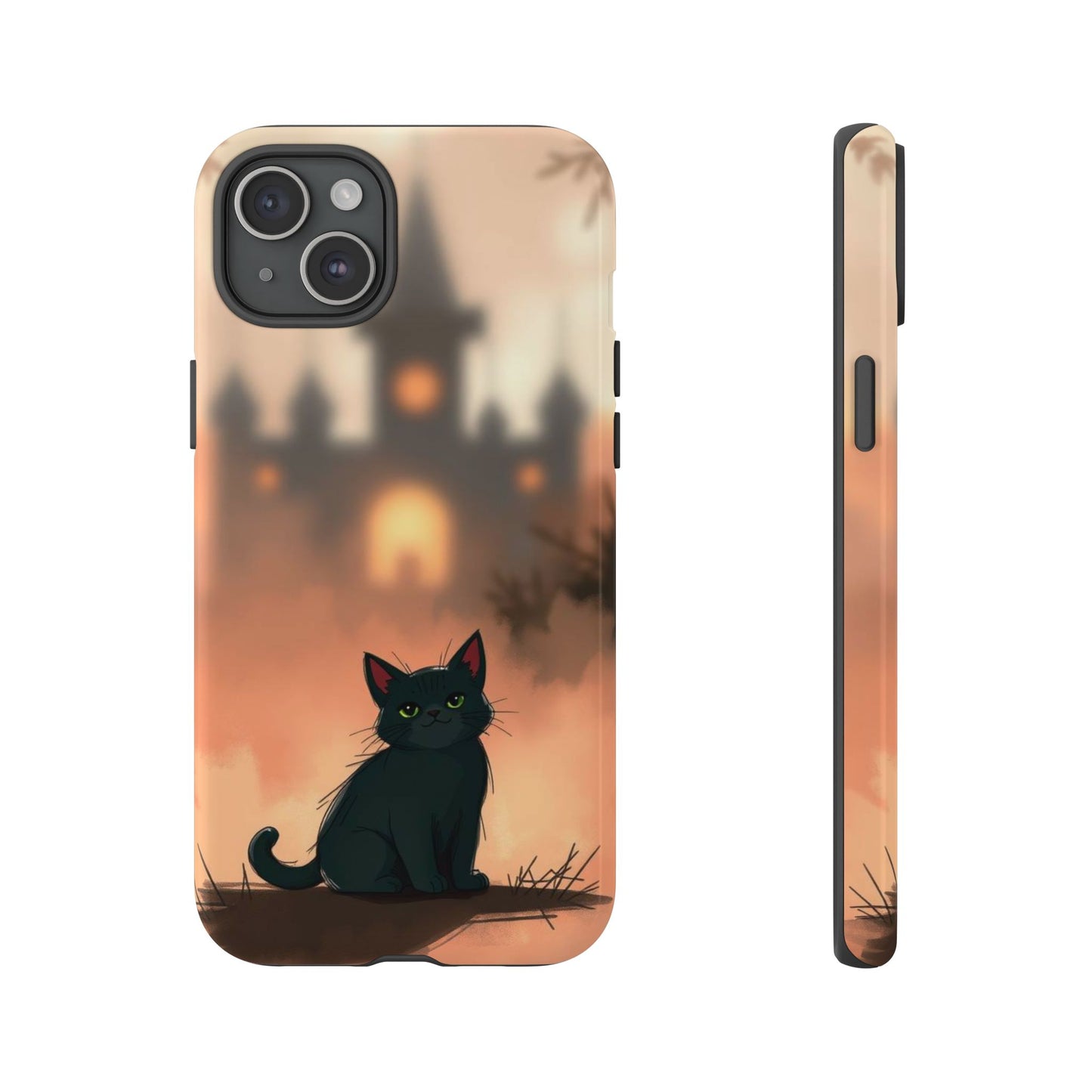 iPhone 15 Plus / Glossy Phone Case - Cute Gothic Cat Design Phone Case