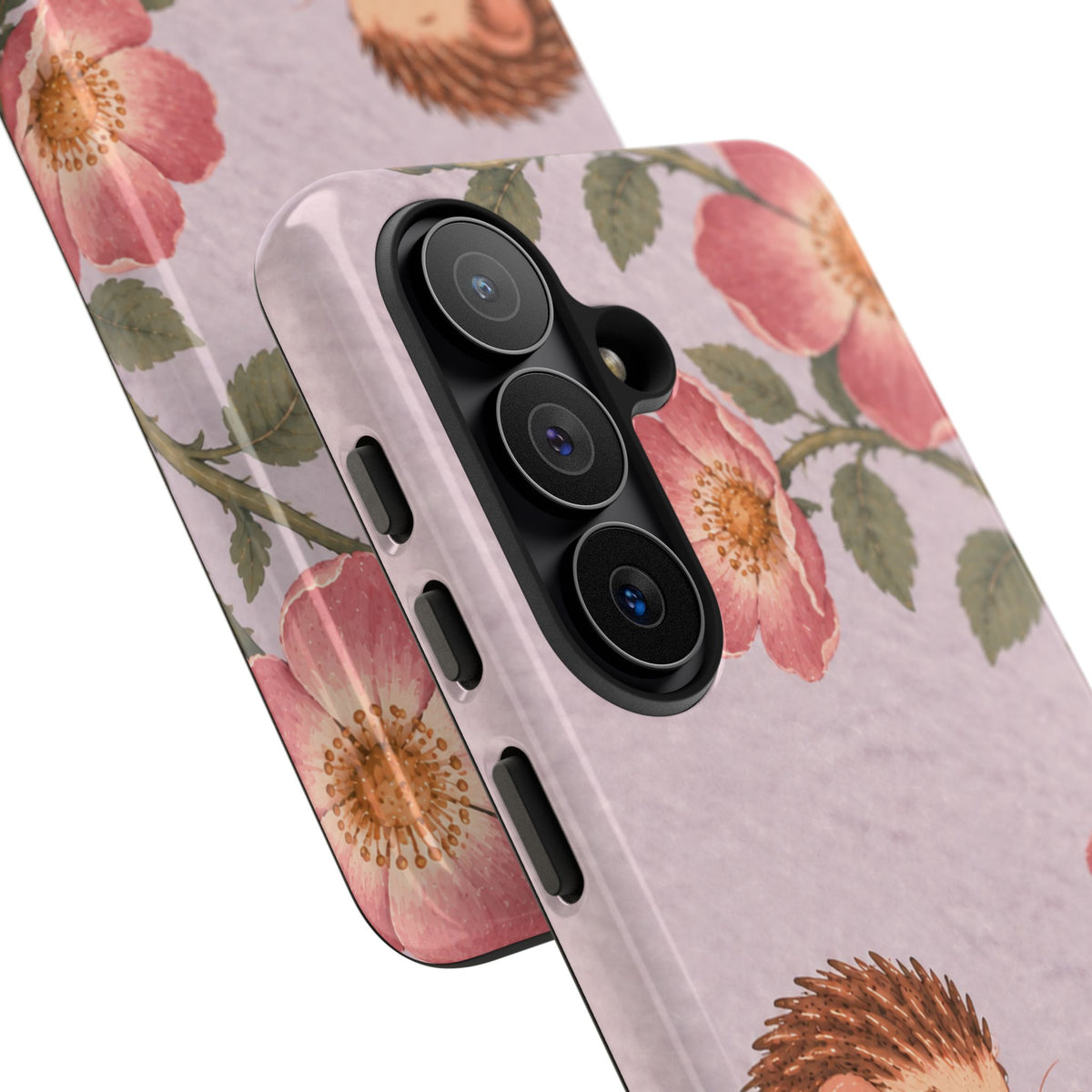 Whimsical Lilac Hedgehog and Wild Rose Phone Case - Purple Phone Case