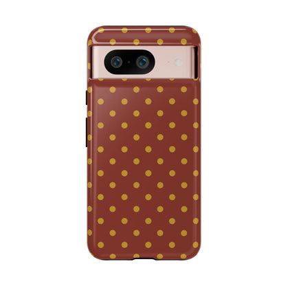 Google Pixel 8 / Glossy Phone Case - Trendy Brown & Mustard Dot Pattern Phone Case