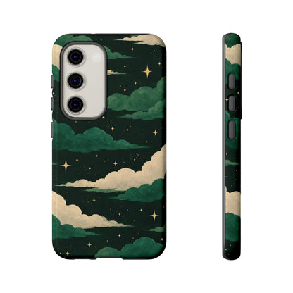 Illustrated Emerald Green Clouds & Stars Phone Case