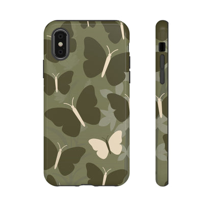 iPhone X / Glossy Phone Case - Minimalist Olive Green Butterfly Pattern Phone Case