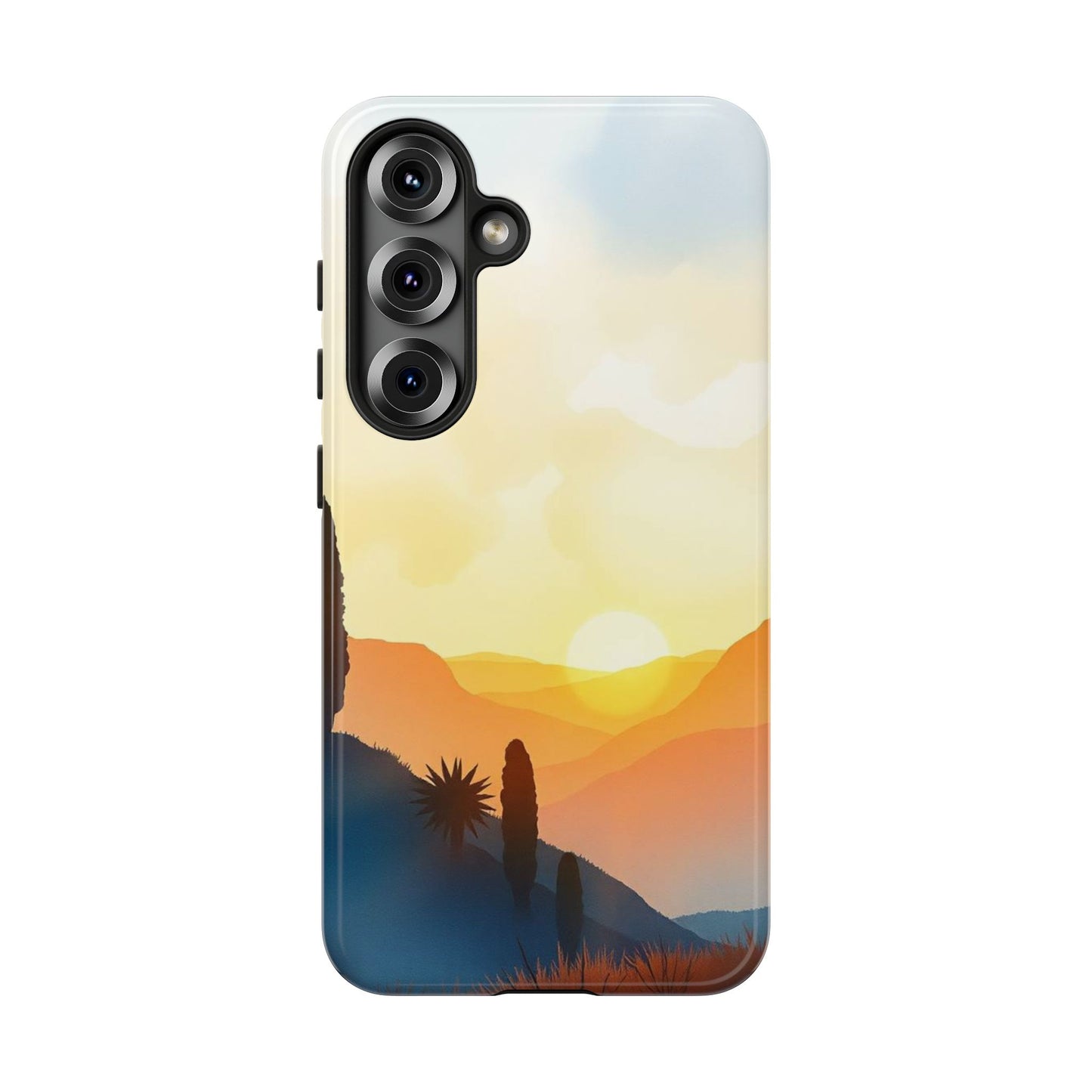 Samsung Galaxy S25 / Glossy Phone Case - Watercolour Sunset Design Phone Case