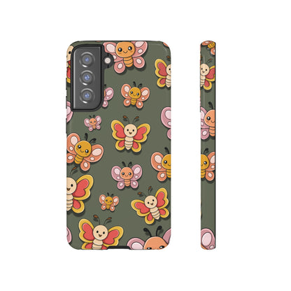 Samsung Galaxy S21 FE / Glossy Phone Case - Green Butterfly Sticker Design Phone Case