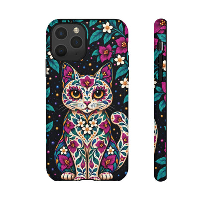 Vibrant Purple and Teal Calavera Cat Phone Case - Multicolor Phone Case - iPhone 11 Pro / Glossy