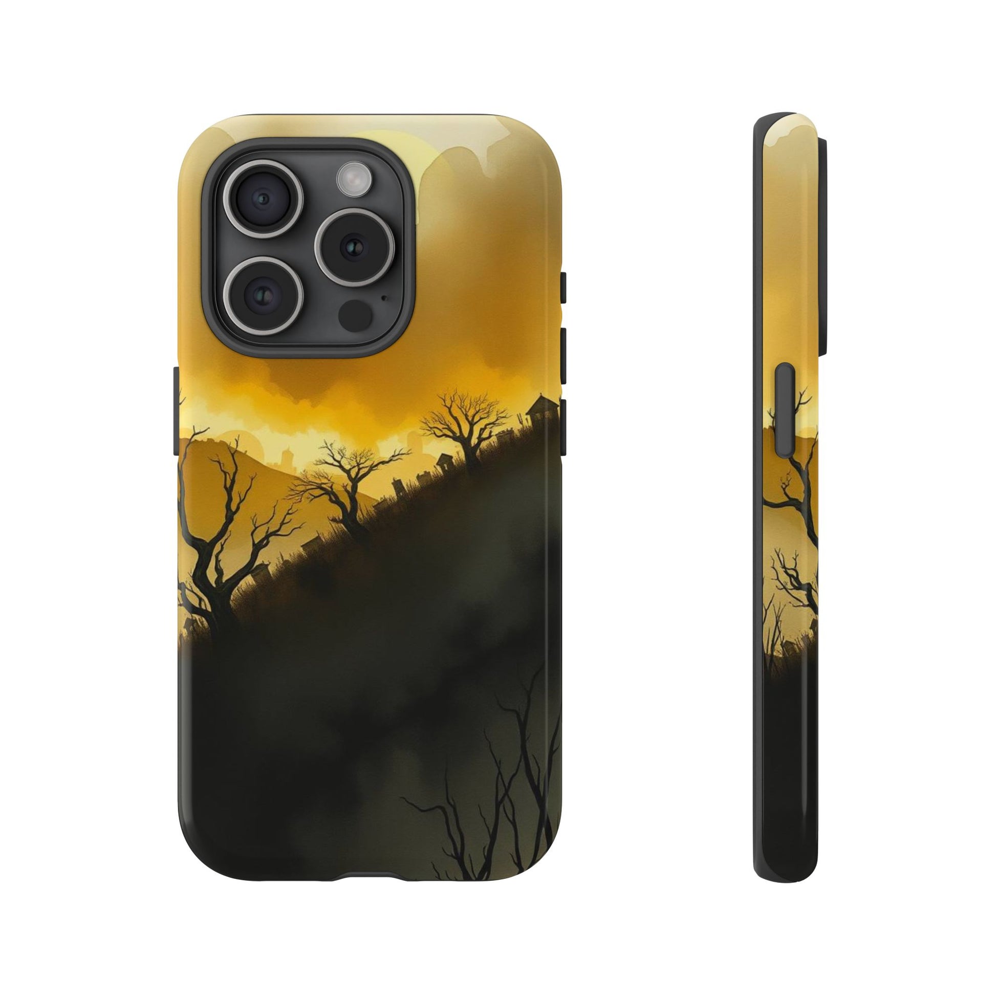Eerie Graveyard Watercolour Design Phone Case - Multicolor Phone Case - iPhone 15 Pro / Glossy