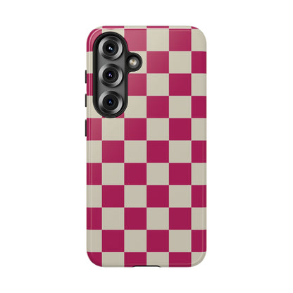 Pink & White Checked Pattern Phone Case - Pink Phone Case - Samsung Galaxy S25 / Glossy