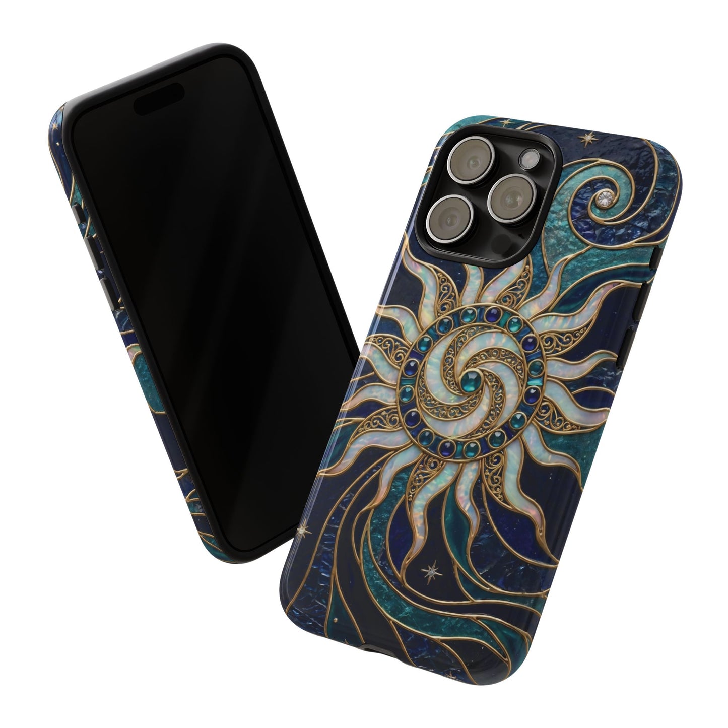 Elegant Teal & Gold Cosmic Sunburst Phone Case