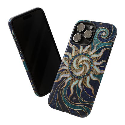 Elegant Teal & Gold Cosmic Sunburst Phone Case