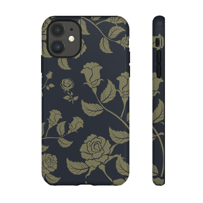 iPhone 11 / Glossy Phone Case - ’Blue & Olive Rose Pattern’ Phone Case