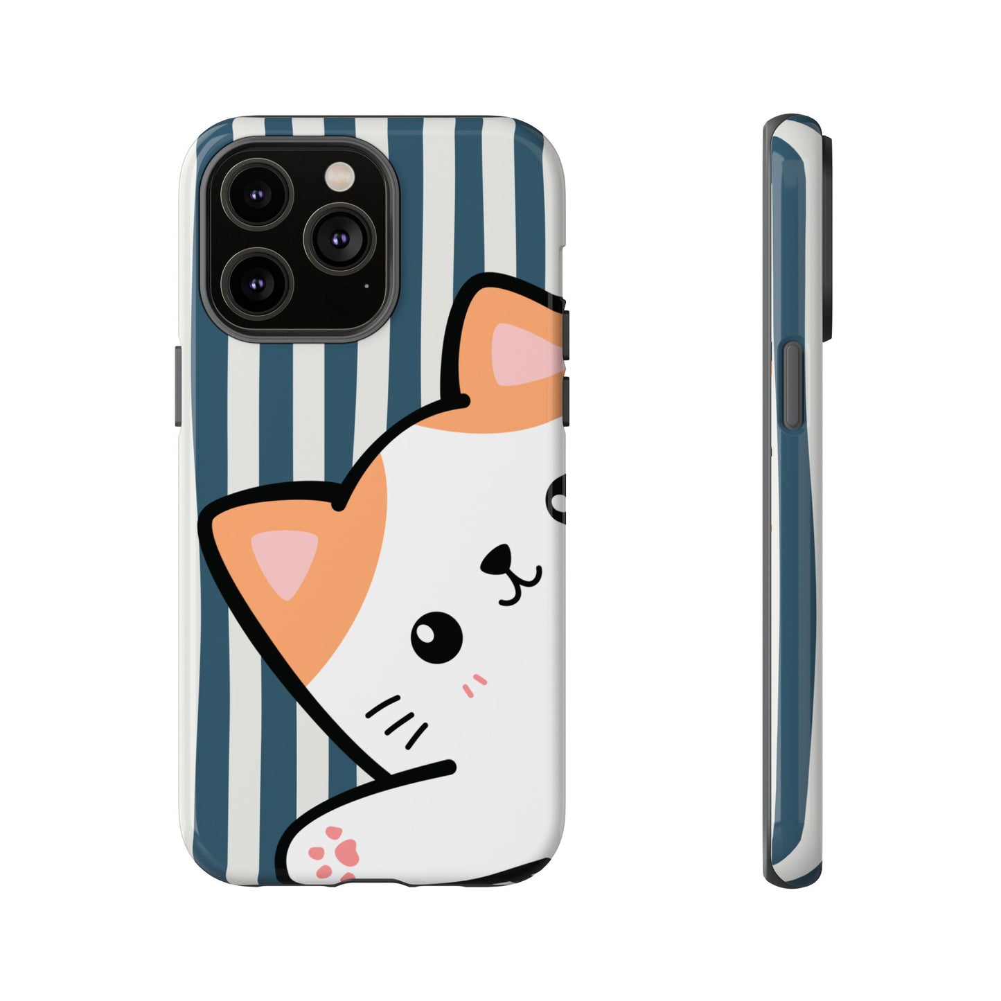 Playful Peakaboo Cat with Blue Stripe Pattern Phone Case - Blue Phone Case - iPhone 14 Pro Max / Glossy