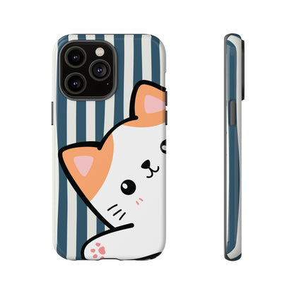 Playful Peakaboo Cat with Blue Stripe Pattern Phone Case - Blue Phone Case - iPhone 14 Pro Max / Glossy